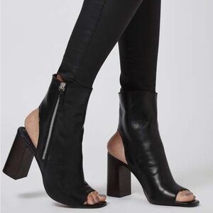 Topshop Black Open-Toe Heeled Boots Sz:37